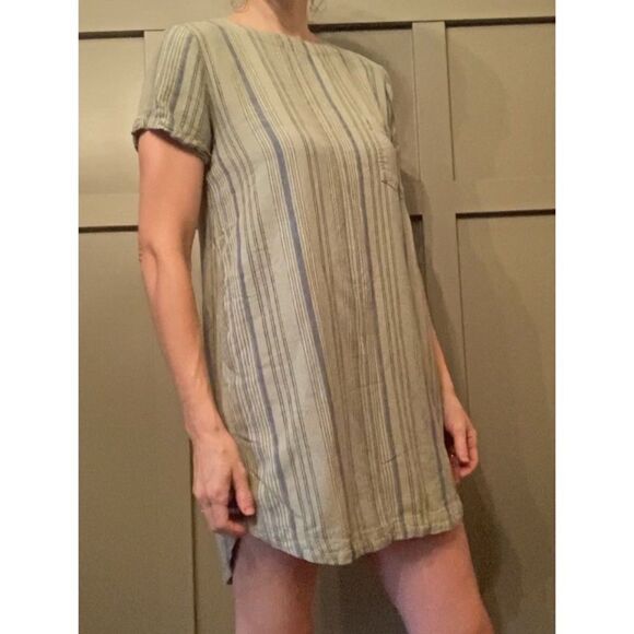 CLOTH & Stone Anthropologie Linen Blend Striped Shirt Dress Button Back Size XS - Picture 3 of 14